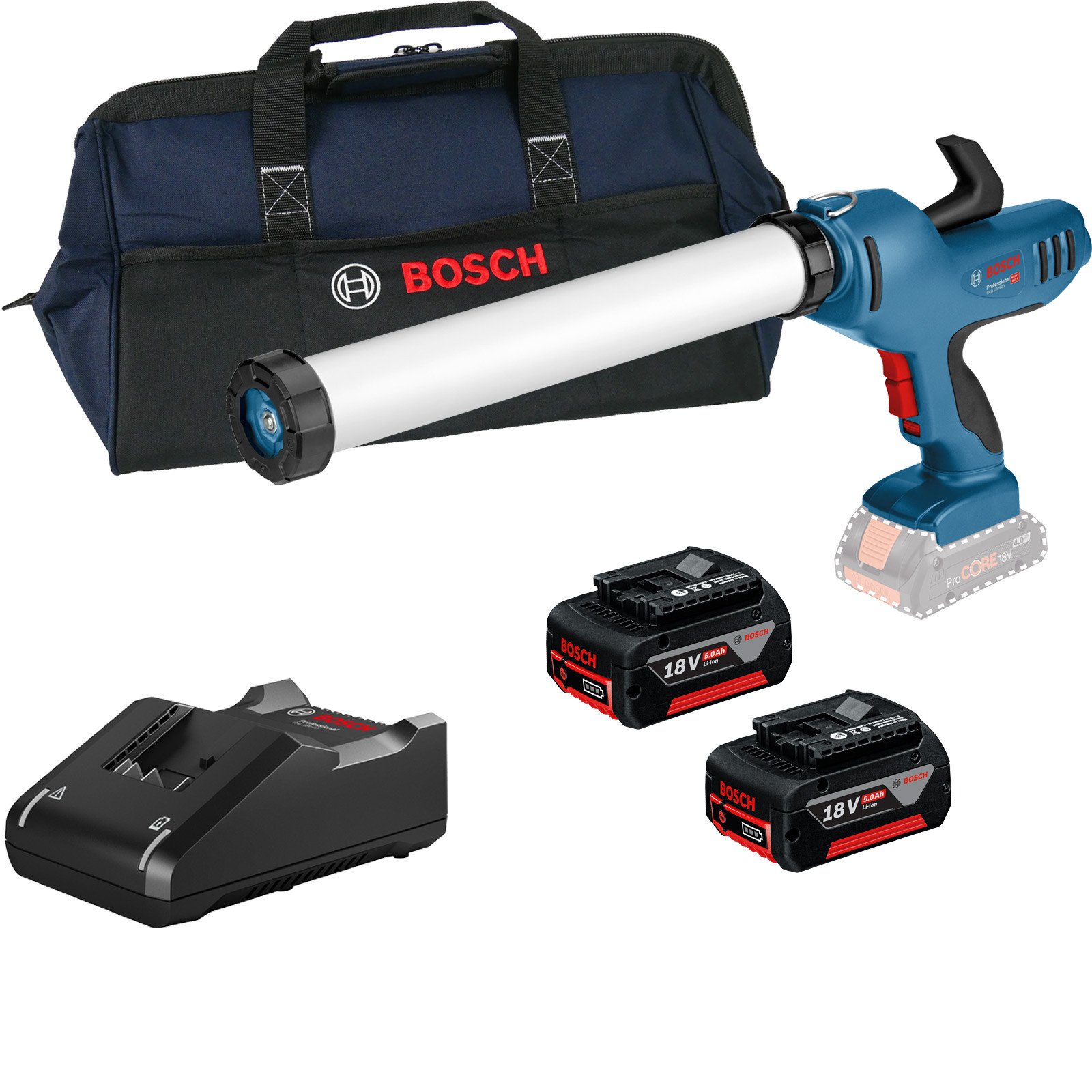 Bosch Akku-Kartuschenpresse GCG 18V-600 / 2x 5,0 Ah Akku + Ladegerät in  Tasche bei Werkzeugstore24