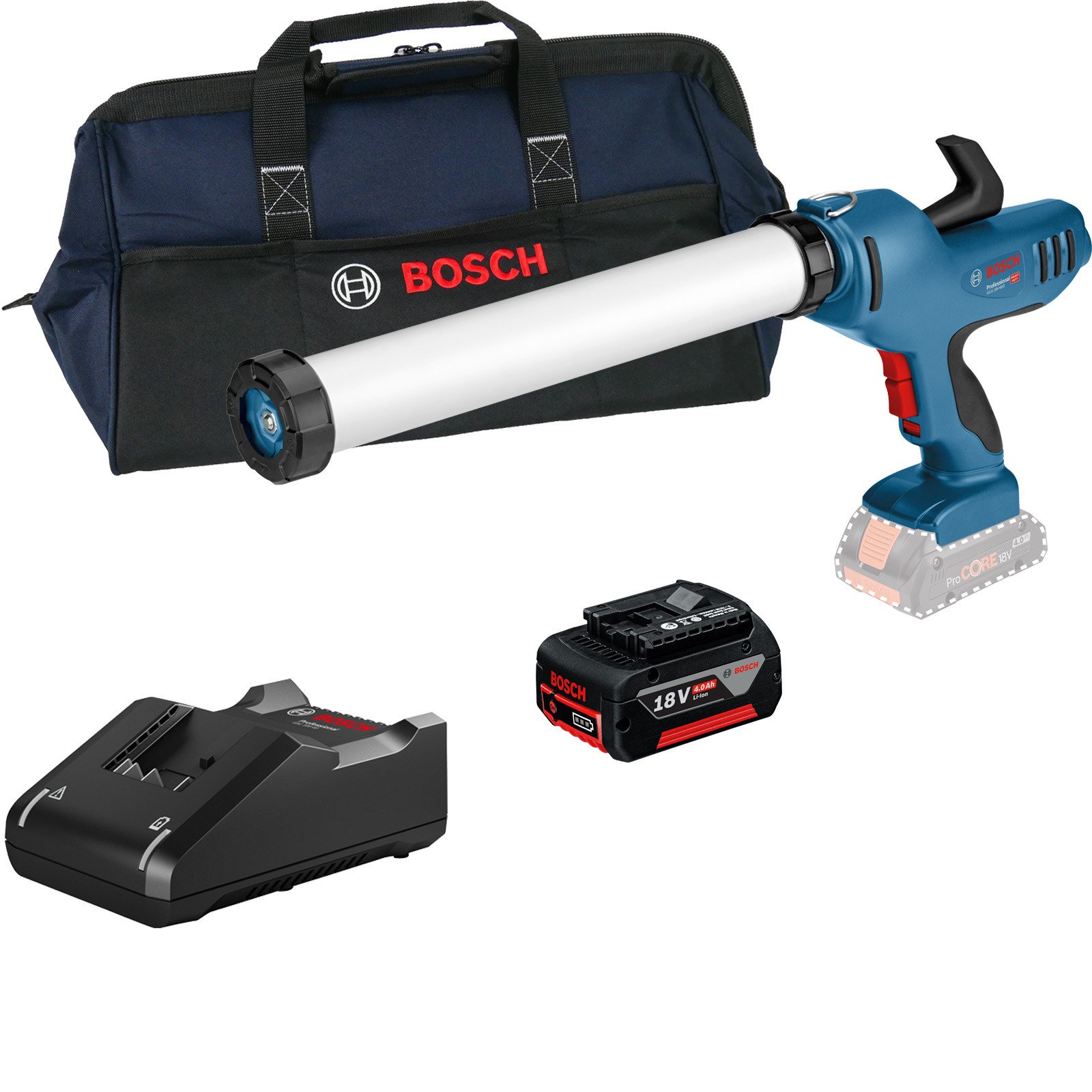 Akku GCG Werkzeugstore24 Bosch / + in Tasche Ladegerät 1x 18V-600 Ah bei 4,0 Akku-Kartuschenpresse