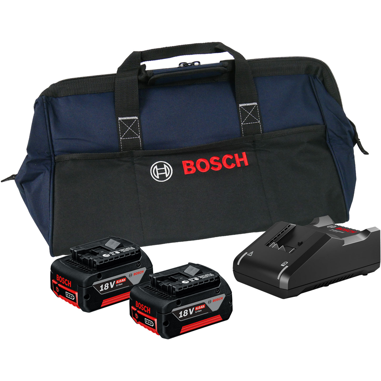 Bosch Starter-Set 18V / 2x 4,0 Ah Akku + Ladegerät GAL 18V-40 in  Handwerkertasche bei Werkzeugstore24