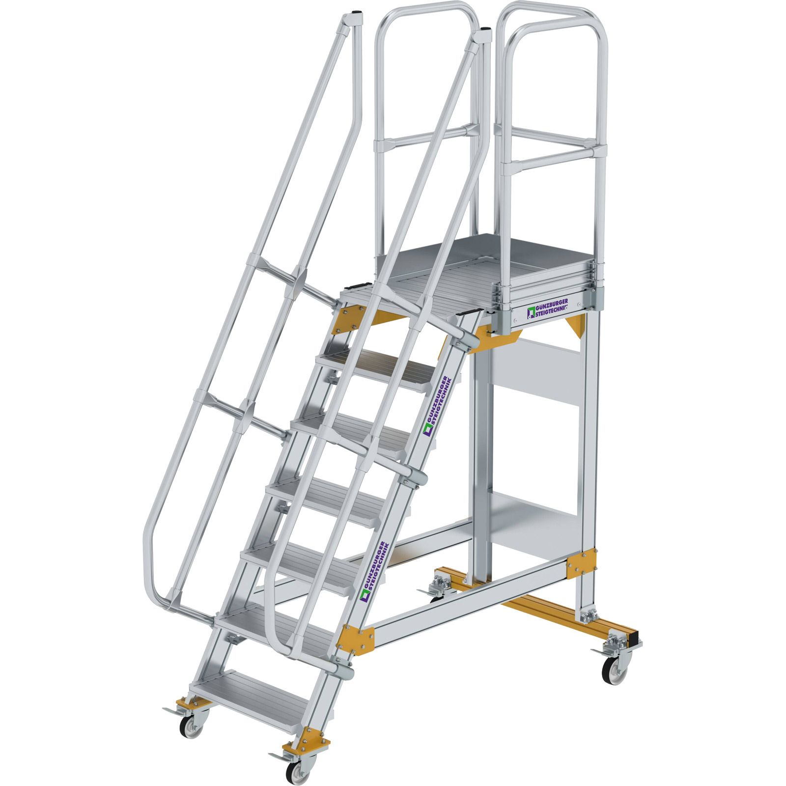 Günzburger Steigtechnik Plattformtreppe 60° fahrbar Stufenbreite 0,6 m 7 Stufen - 600707