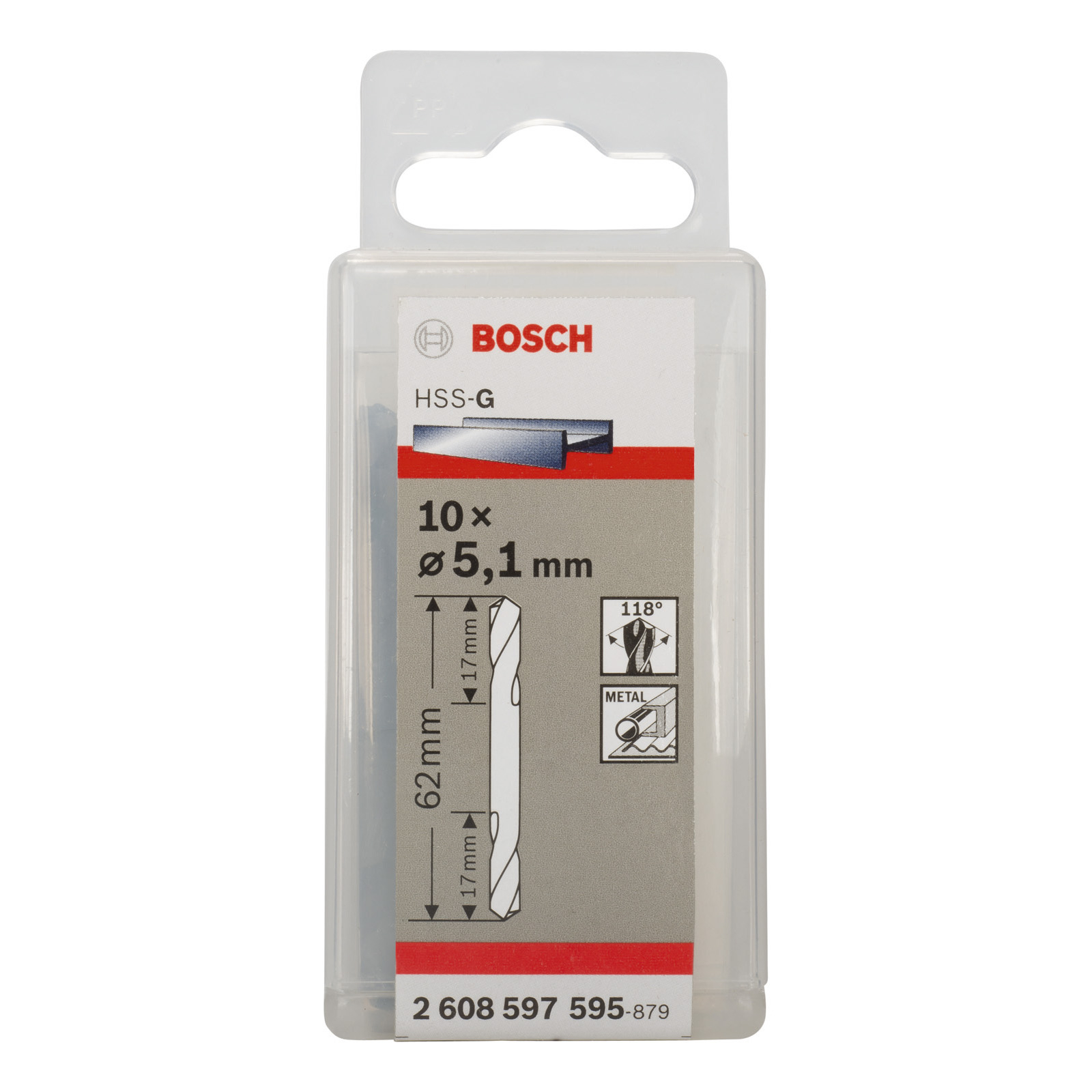 Bosch 10x Doppelendbohrer HSS-G 5,1 x 17 x 62 mm - 2608597595