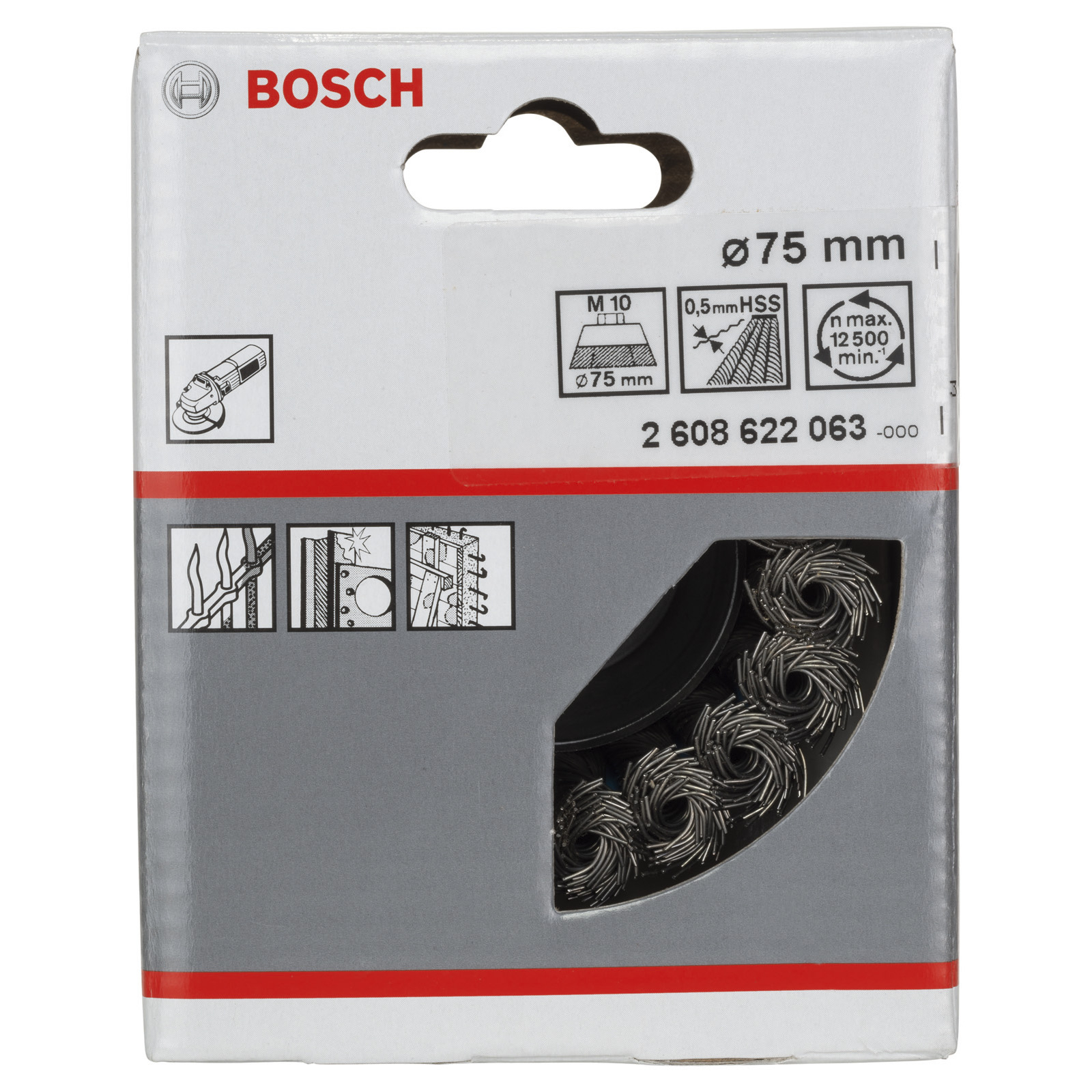 Bosch Topfbürste gezopfter Stahldraht M 10 0,5 x 75 mm - 2608622063