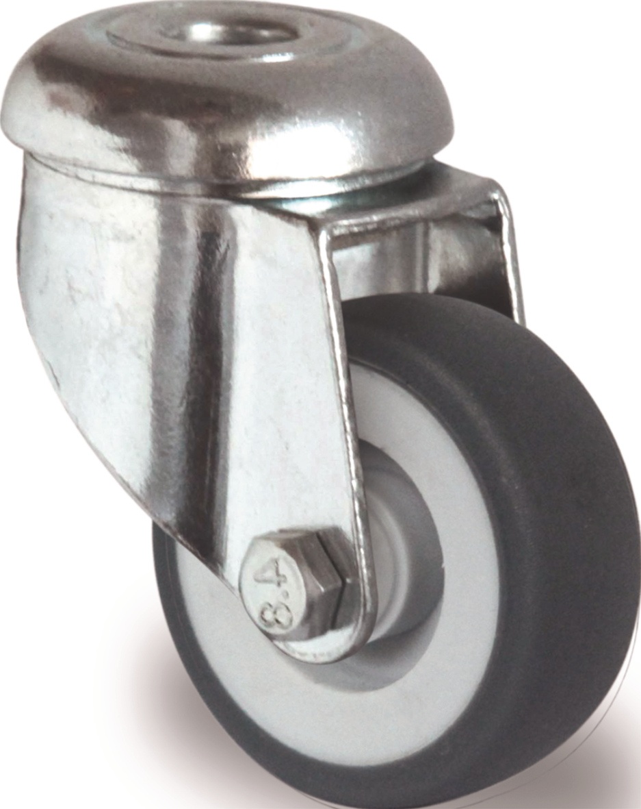 Lenkrolle D.50mm Trgf.50kg m.Rückenloch Gleitlager Gum.grau TECWERK
