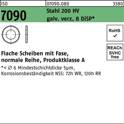Unterlegscheibe ISO 7090 m.Fase 8 Stahl 200 HV galv.verz. 8 DiSP 1000St.