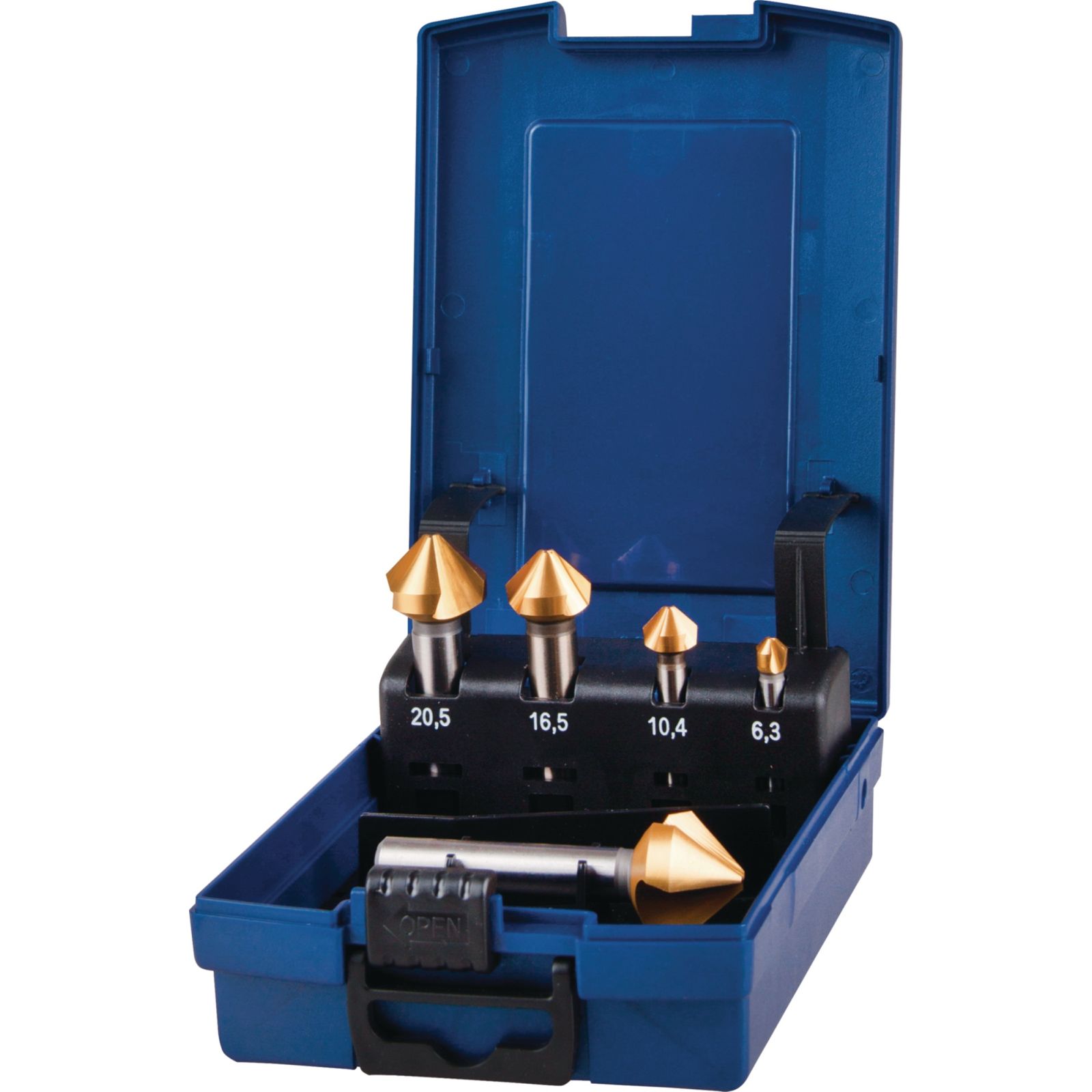 Kegelsenkersatz DIN 335C 90Grad 6,3-25mm HSS TiN 5-tlg.Ku.-Kass.TECWERK