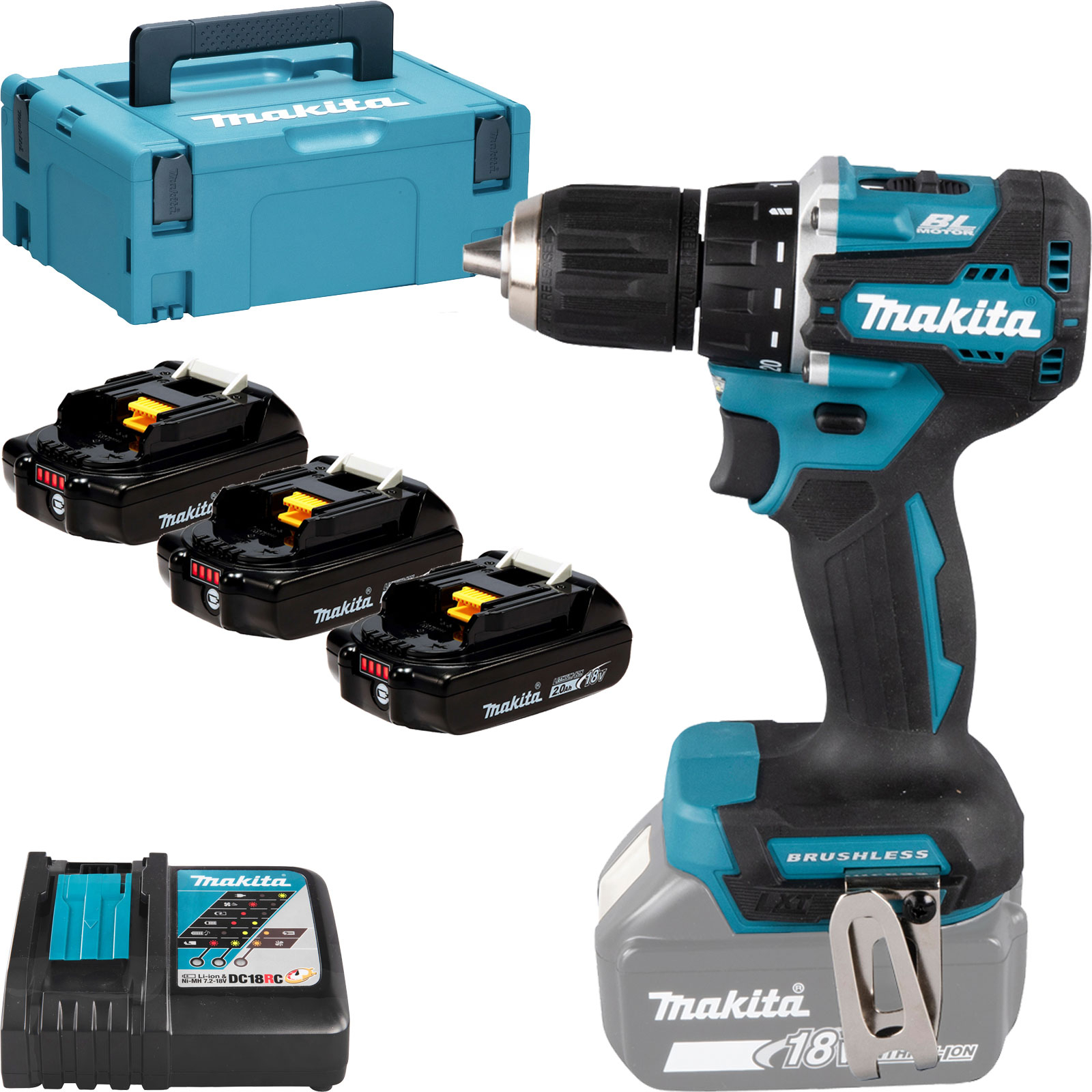 Makita DDF487RAJ Akku-Bohrschrauber 18V / 2,0 Ah, 2 Akkus + Ladegerät im MAKPAC