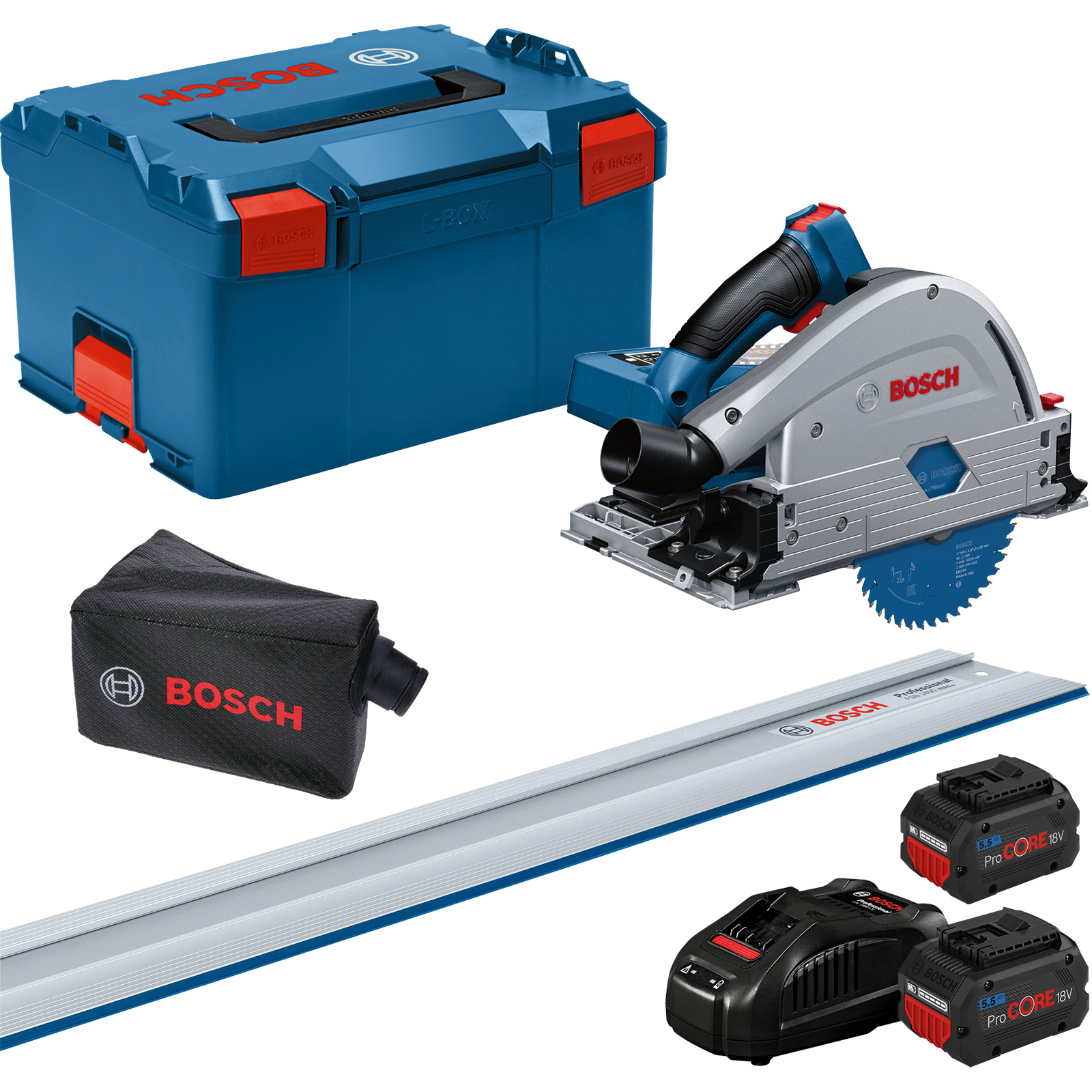 Bosch Akku-Tauchsäge GKT 18V-52 GC / 2x 5,5 Ah ProCORE Akku + Ladegerät in L-Boxx - 0615990M0A