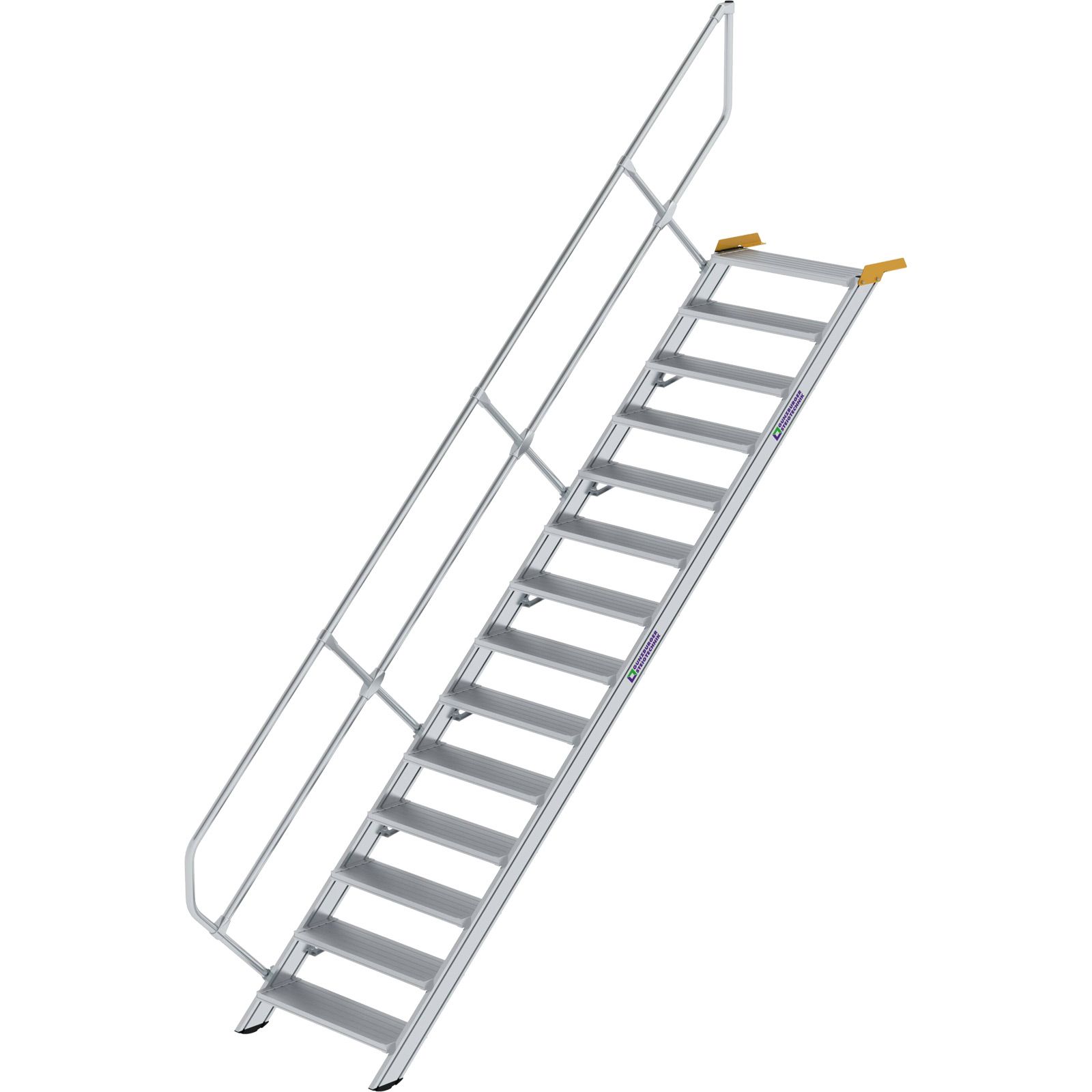 Günzburger Steigtechnik Treppe 45° Stufenbreite 800 mm 14 Stufen Aluminium geriffelt - 600274