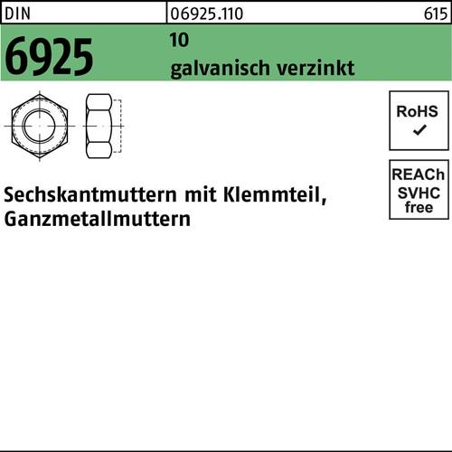 Sechskantmutter DIN 6925 Klemmteil M24 10 galv.verz. 25 Stück
