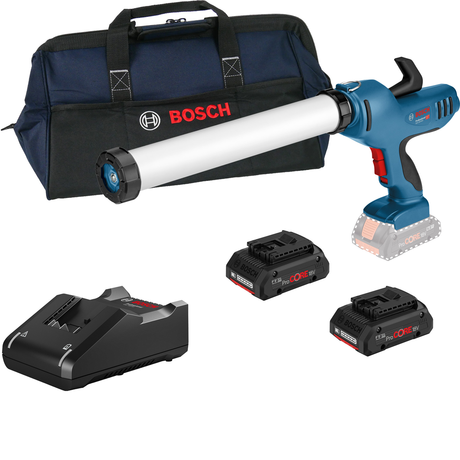 Bosch Akku-Kartuschenpresse GCG 18V-600 / 2x 4,0 Ah ProCORE Akku + Ladegerät in Tasche
