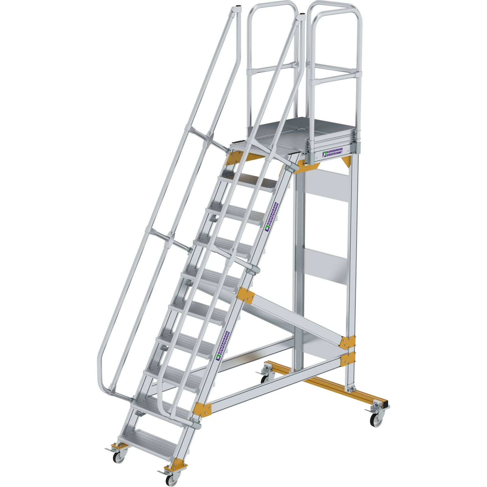 Günzburger Steigtechnik Plattformtreppe 60° fahrbar Stufenbreite 0,6 m 10 Stufen - 600710