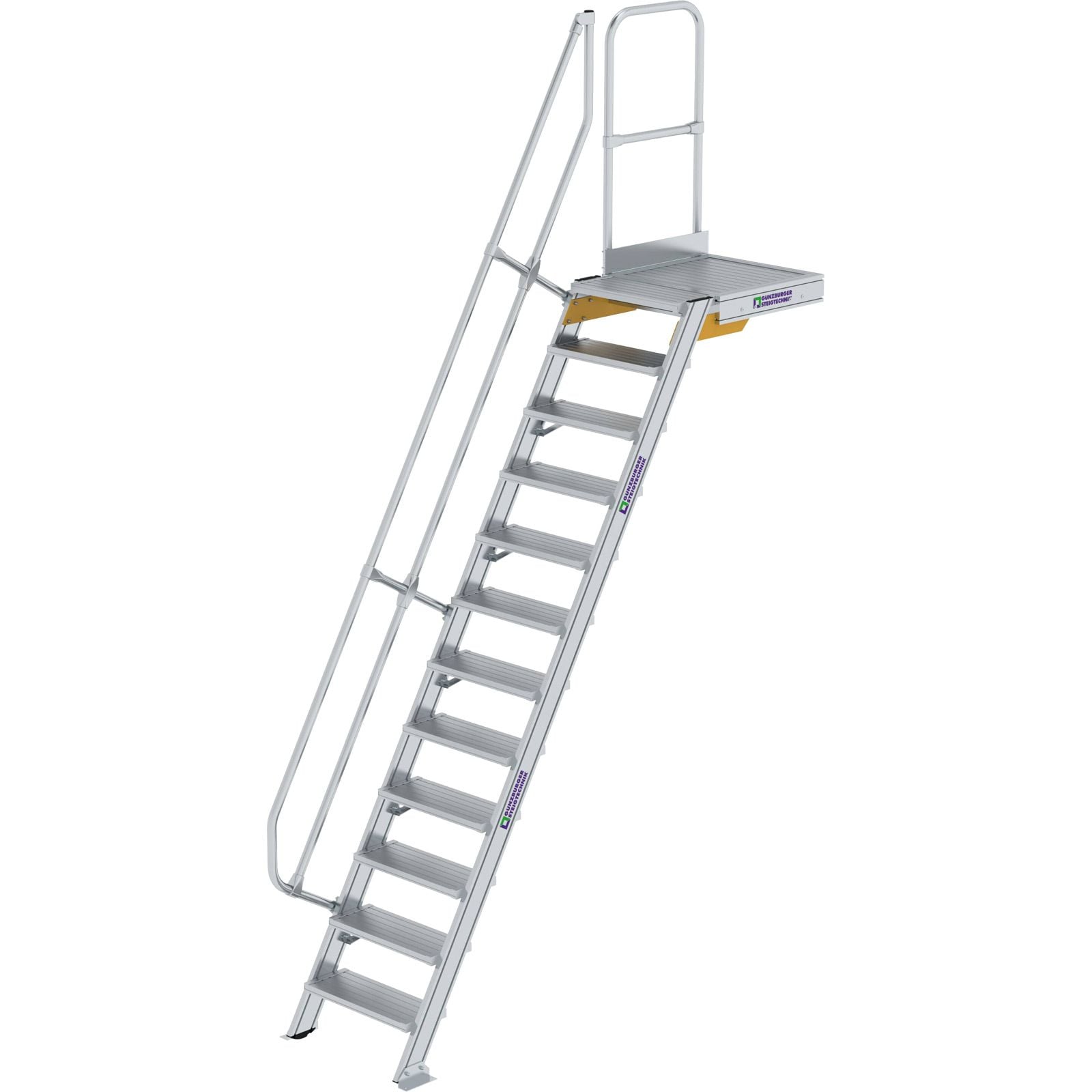 Günzburger Steigtechnik Treppe mit Plattform 60° Stufenbreite 600 mm 12 Stufen Aluminium geriffelt - 600372