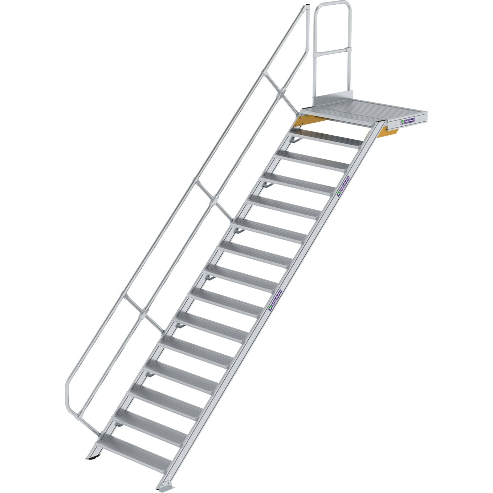 Günzburger Steigtechnik Treppe mit Plattform 45° Stufenbreite 1.000 mm 15 Stufen Aluminium geriffelt - 600475