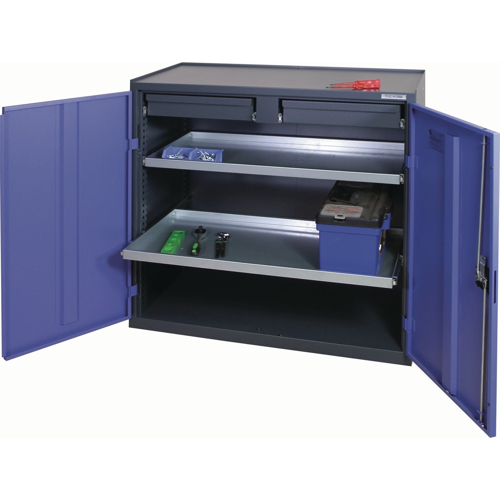 Werkzeug-/Beistellschrank H1000xB1000xT500mm 2Schubl.,2Bd.anthrazit/blau TECWERK