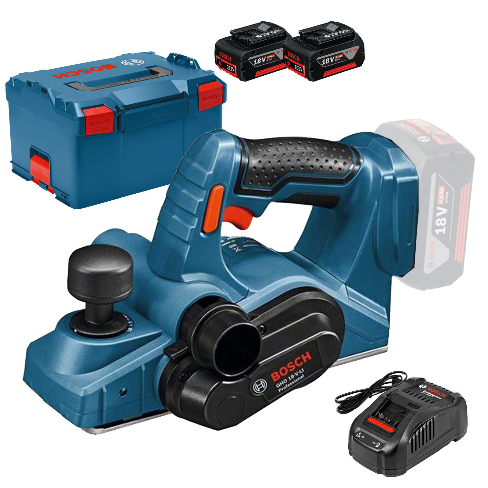 Bosch Akku-Hobel GHO 18V-Li / 2x 5,0 Ah Akku + Ladegerät in L-Boxx - 06015A0304