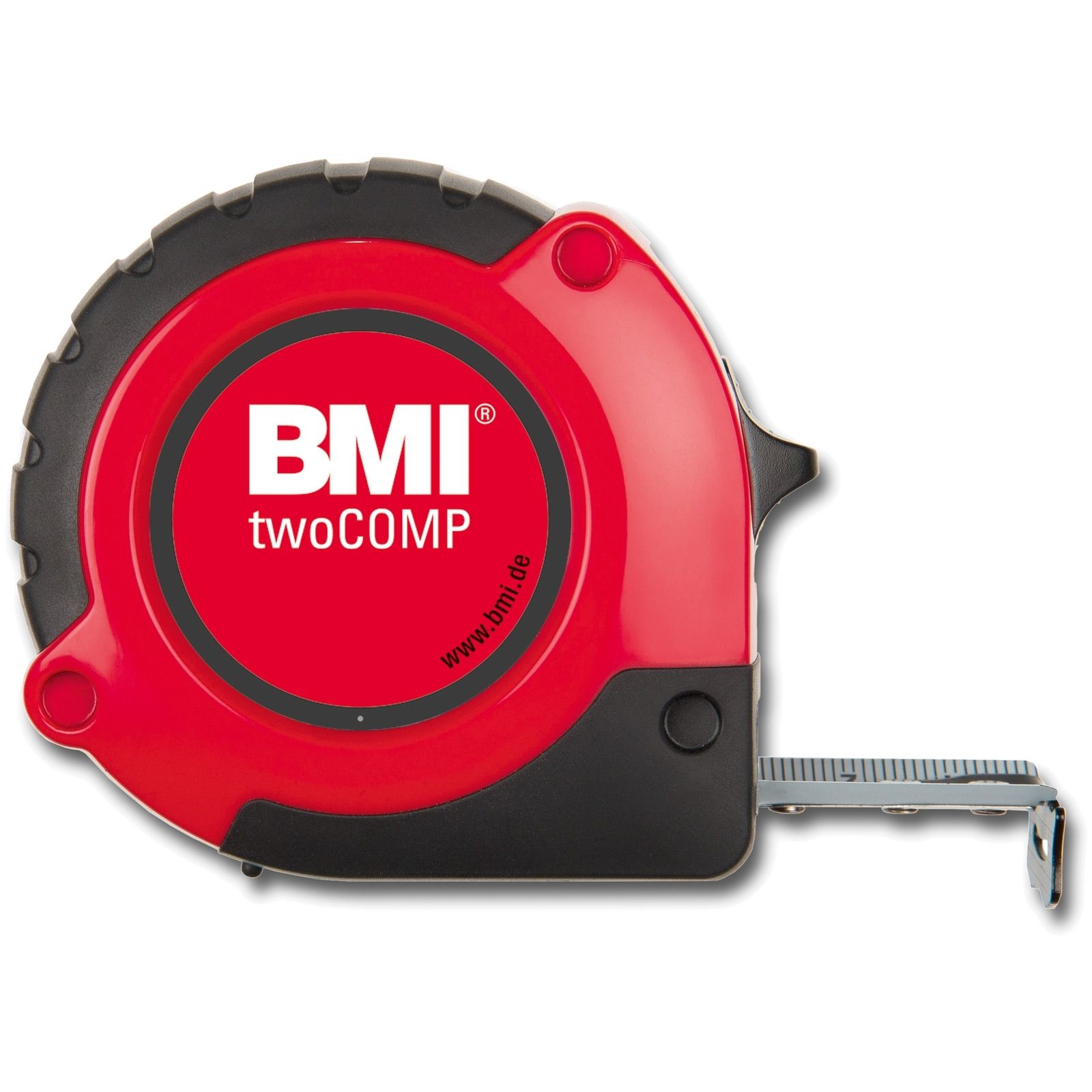 BMI Taschenbandmaß twoCOMP PT14 - 3m, mm/mm, rot/schwarz, mit Clip - 472341021