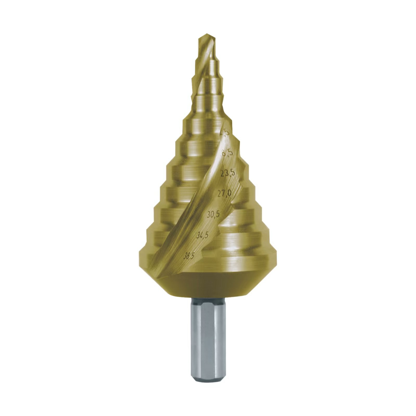 RUKO Stufenbohrer HSS-TiN spiralgenutet mit Kreuzanschliff für metrische Kabelverschraubungen