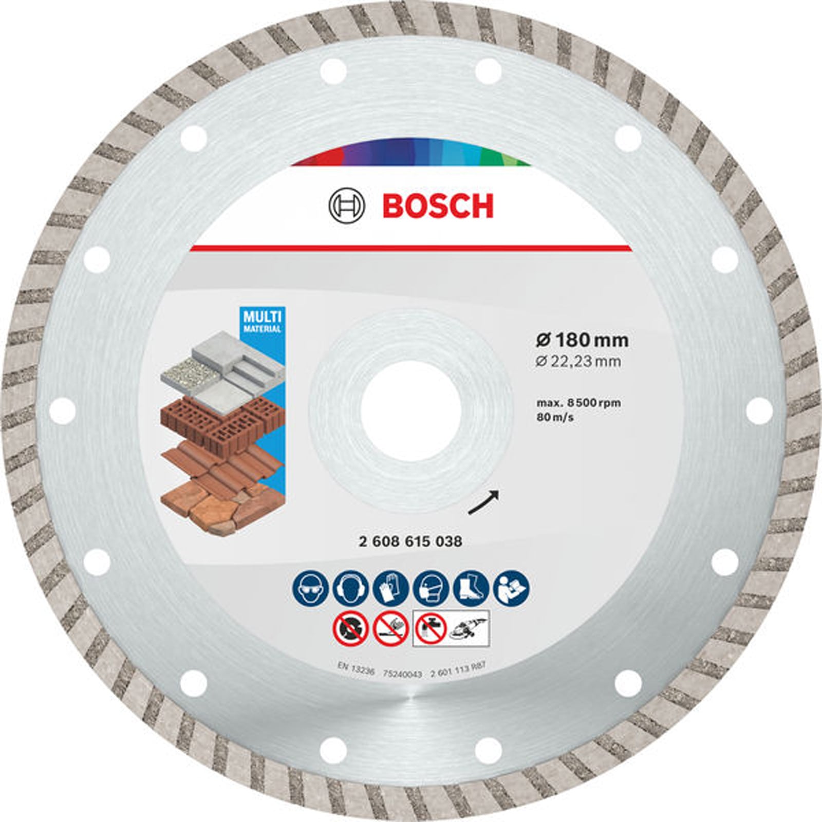 Bosch Multi Material Turbo Diamond Trennscheibe, 180 x 22.23 x 7 mm - 2608615038