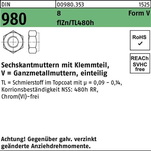 Sechskantmutter DIN 980 Klemmteil VM 6 8 zinklamellenbes. flZnnc 480h-L 1000St.