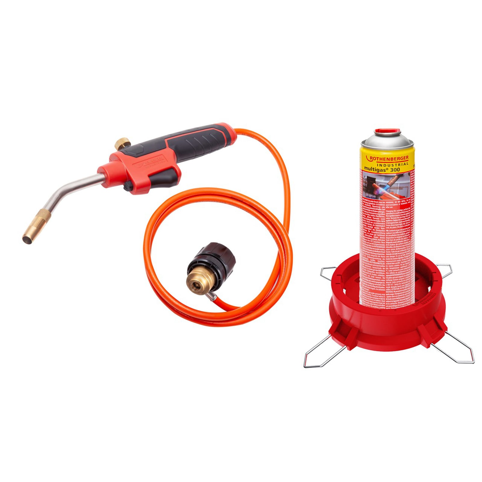 ROTHENBERGER Industrial Multibrenner Set mit Propan-Gasschlauch, Multigas 600 ml & Standfuß - 1500005636