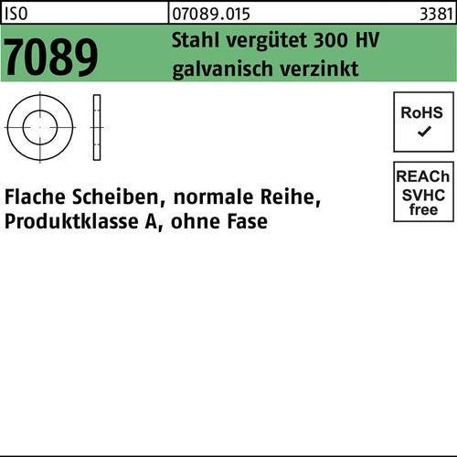 Unterlegscheibe ISO 7089 o.Fase 6 Stahl verg. 300 HV galv.verz. 200St.