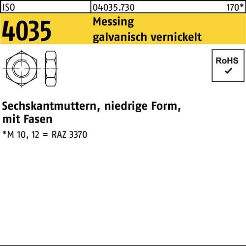 Sechskantmutter ISO 4035 niedrig Fasen M8 Messing galv. vernickelt 100St.