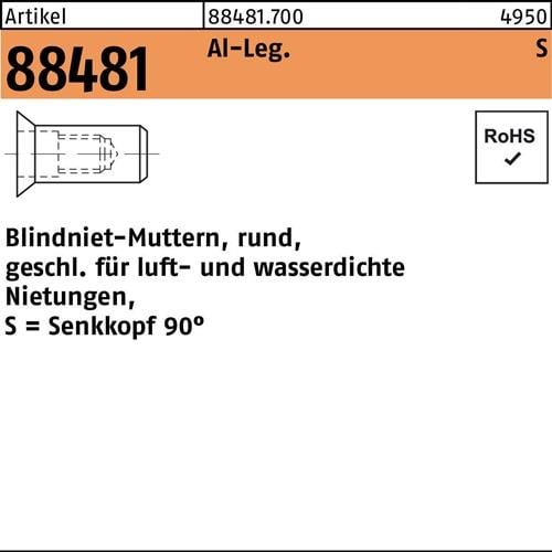 Blindnietmutter R 88481 SEKO M5 /1,5 -4,0 Aluminium 500 Stück
