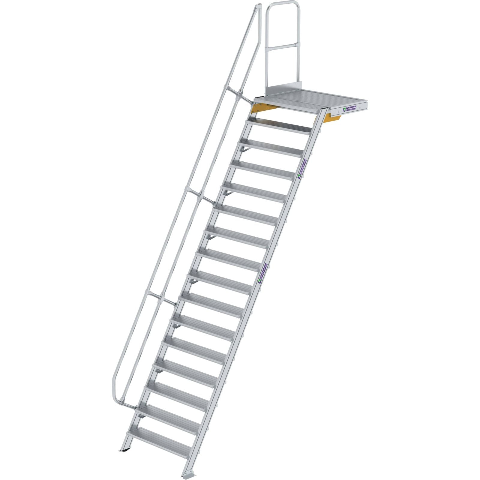 Günzburger Steigtechnik Treppe mit Plattform 60° Stufenbreite 1.000 mm 16 Stufen Aluminium geriffelt - 600416