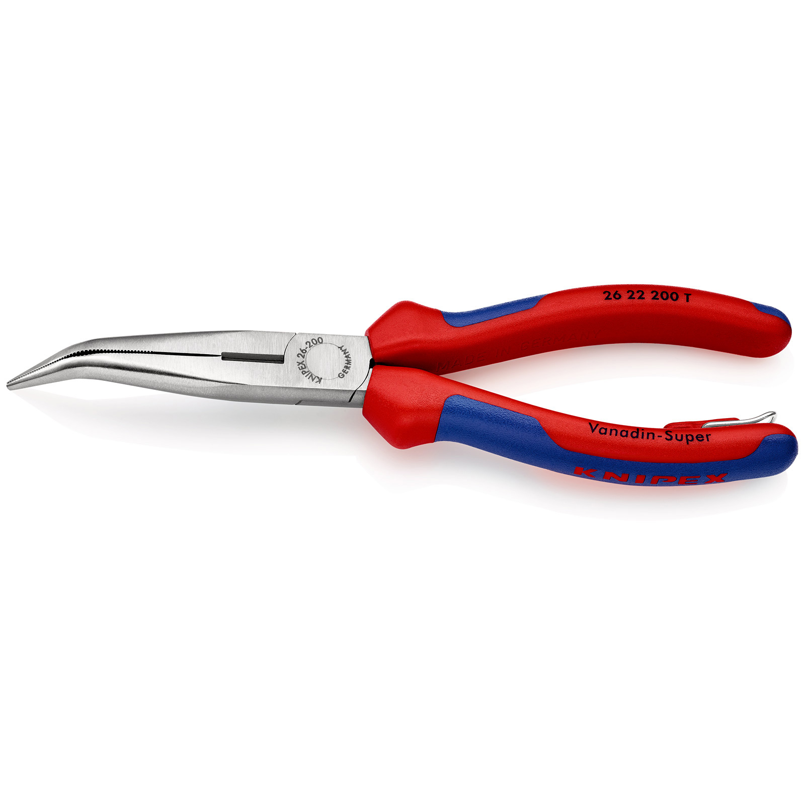 Knipex Flachrundzange mit Schneide/Befestigungsöse schwarz atramentiert, mit Mehrkomponenten-Hüllen, mit integrierter Befestigungsöse zum Anbringen einer Absturzsicherung 200 mm - 2622200TBK