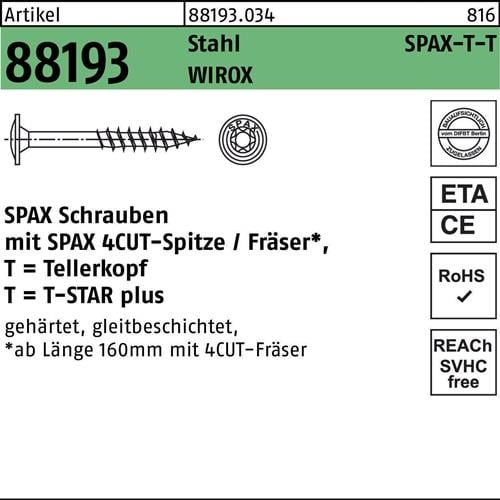 Tellerkopfschraube R 88193 Spitze/T-STAR 8x280/80-T40 Sta verz. WIROX 50St. SPAX