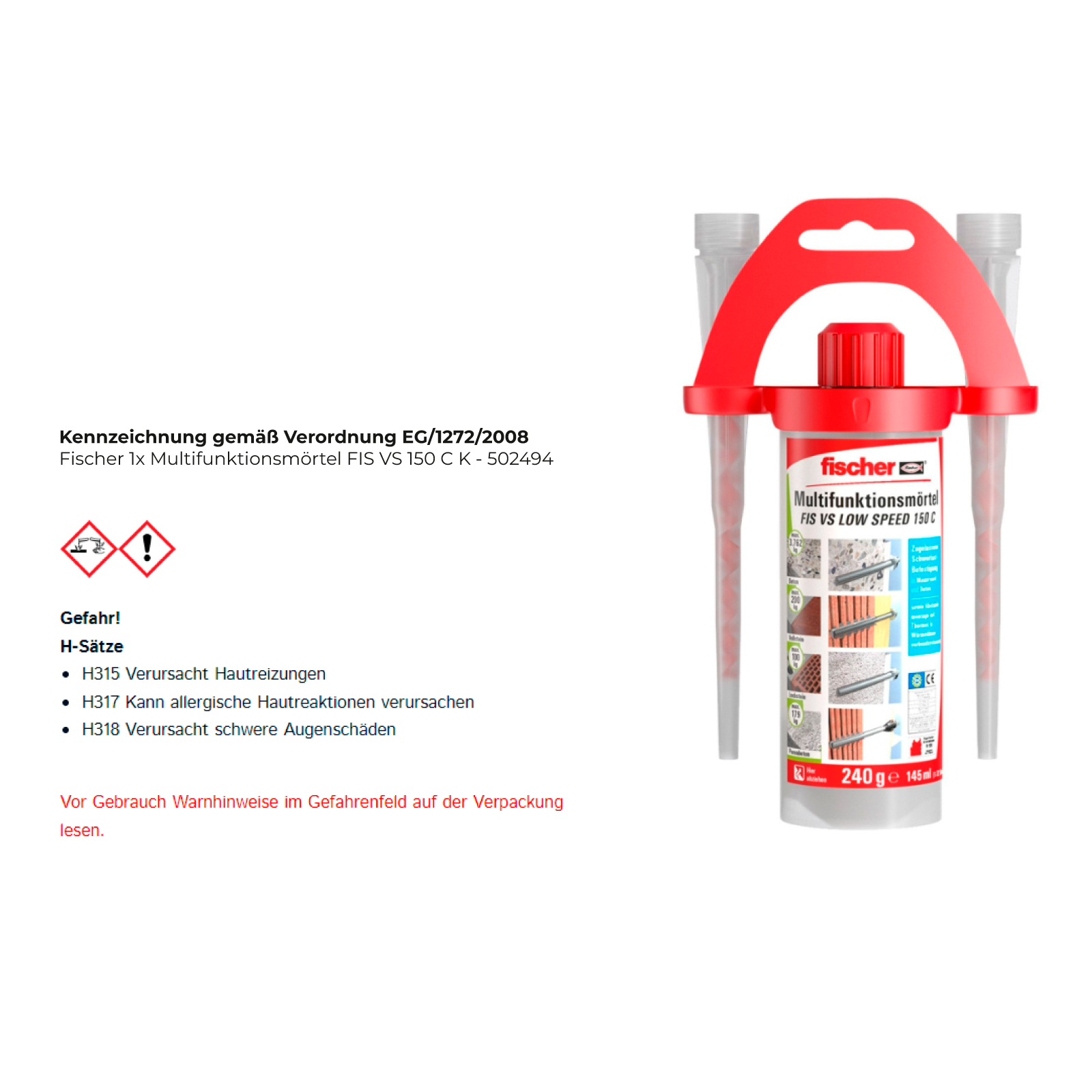 Fischer 1x Multifunktionsmörtel FIS VS 150 C K - 502494