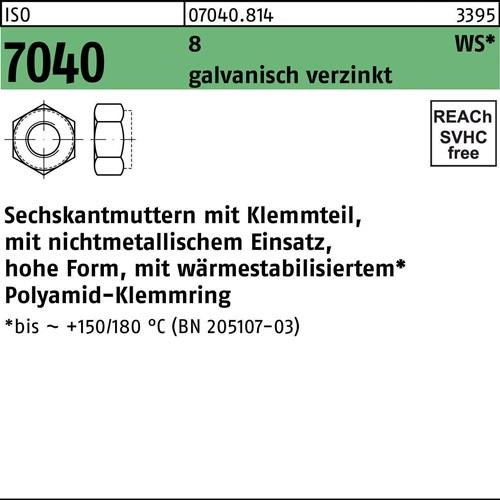 Sechskantmutter ISO 7040 Klemmteil M20 8 galv.verz. brauner Ring 50St.