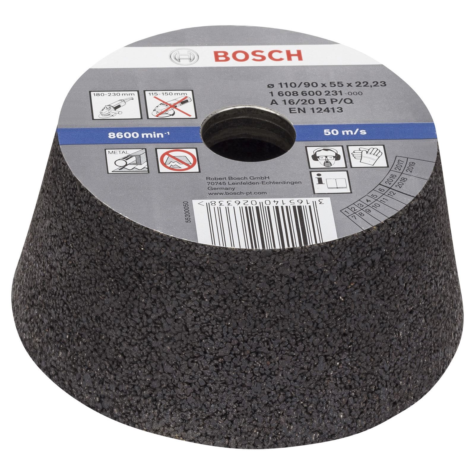 Bosch Schleiftopf, konisch-Metall/Guss 90 mm, 110 mm, 55 mm, 16 -1608600231