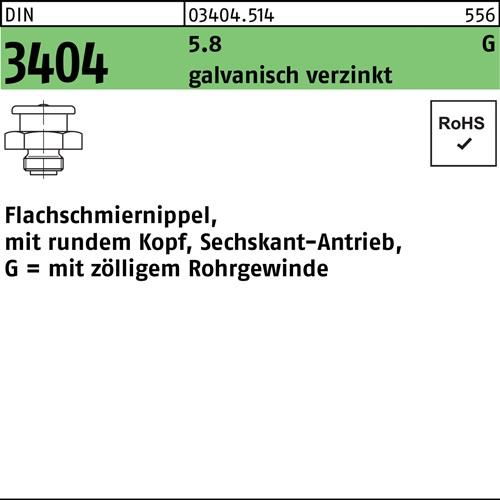 Flachschmiernippel DIN 3404 rundem Kopf/6-kt G 3/8-22 SW 22 5.8 galv.verz. 25St.