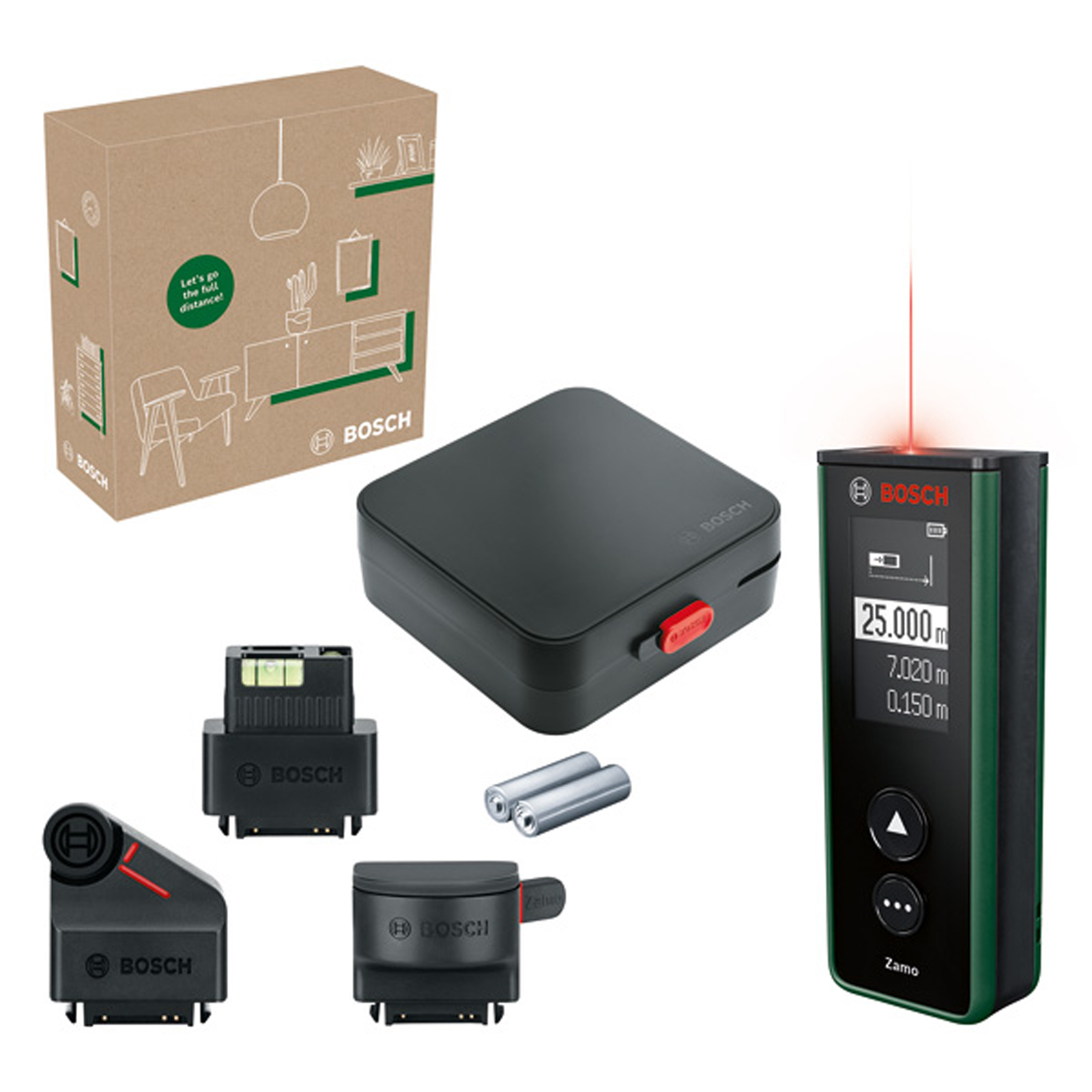 Bosch Digitaler Laser-Entfernungsmesser Zamo Set  / 2x Akku 1,2V HR03 in Aufbewahrungsbox - 06036729Z1