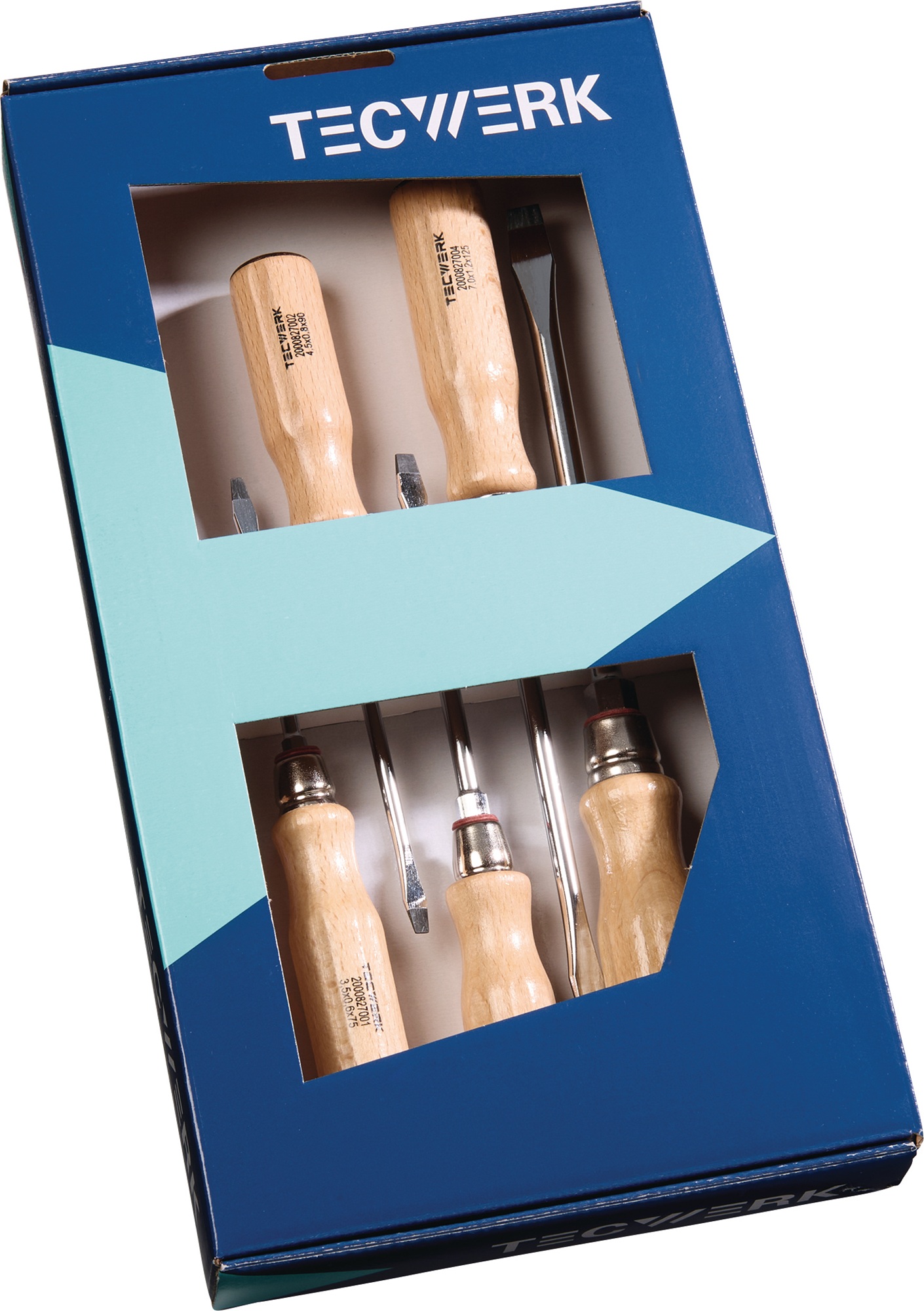 Schraubendrehersatz 5-tlg.Schlitz/PH Holzgr.Rundkl.m.6-Kant-Ansatz TECWERK