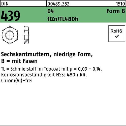 Sechskantmutter DIN 439 FormB BM 6 AU zinkbes. Gleitmittel flZnnc 480h-L 1000St.