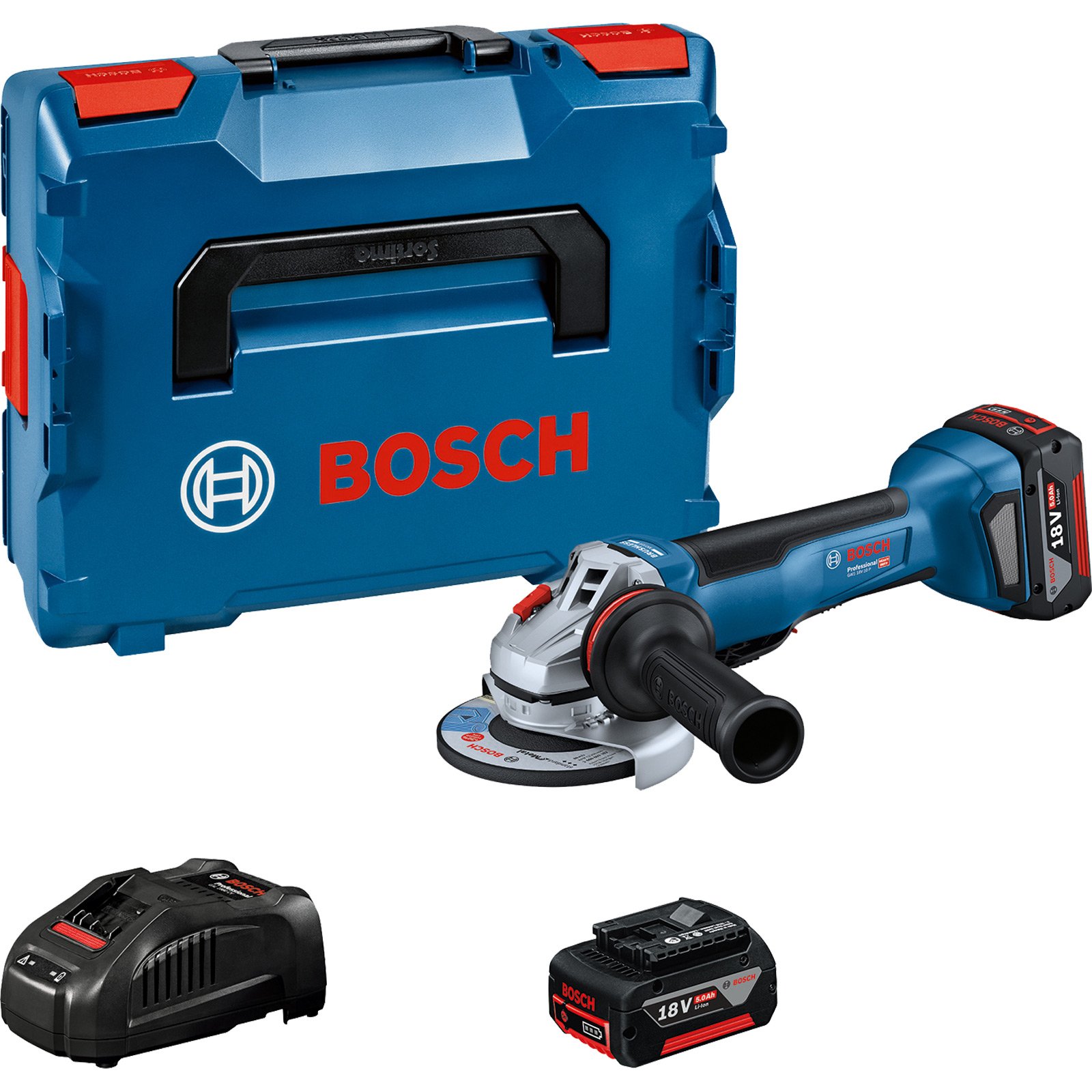 Bosch Akku-Winkelschleifer GWS 18V-10 P Ø 125 mm / 2x 5,0 Ah Akku in L-Boxx - 06019J4101