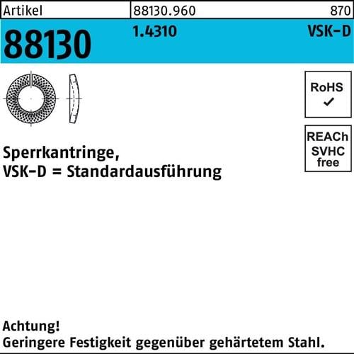 Sperrkantring R 88130 VSK-D 16x27,3x3,5 1.4310 200 Stück