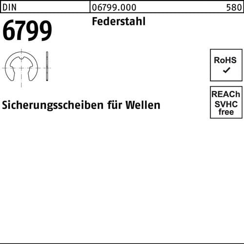 Sicherungsscheibe DIN 6799 f.Wellen 3,2 Federstahl 5000 Stück