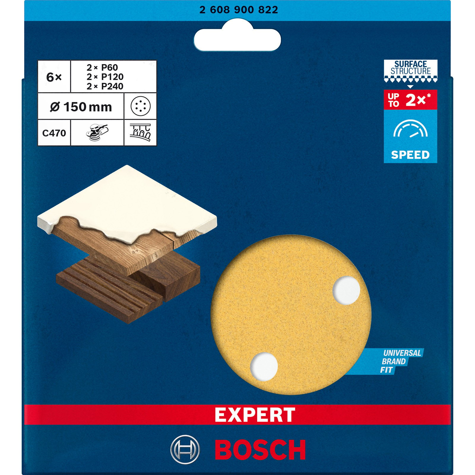 Bosch Expert C470 Schleifpapier-Set für Exzenterschleifer 150 mm 6 Löcher G 60/120/240 6tlg. - 2608900822