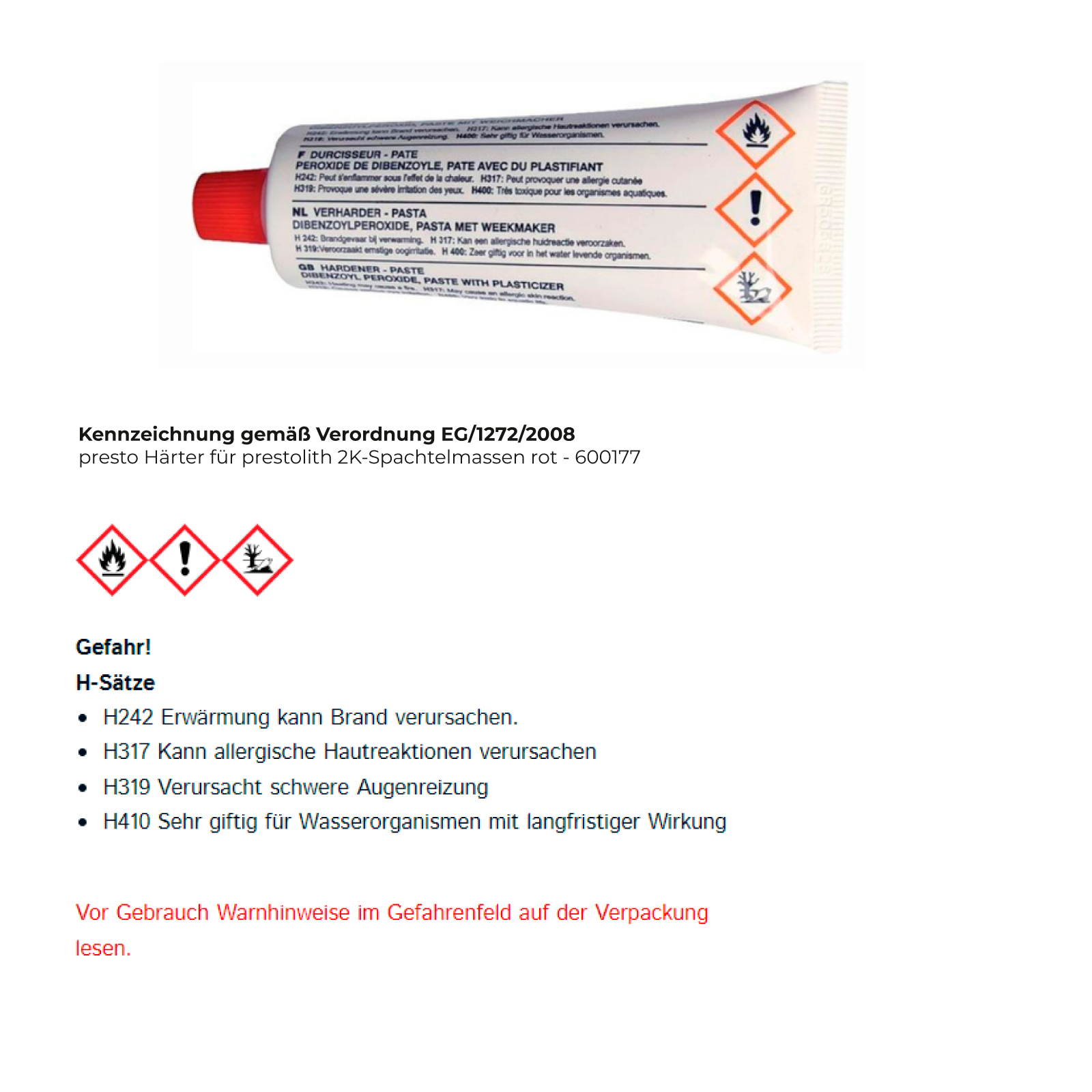 presto Härter für prestolith 2K-Spachtelmassen rot - 600177