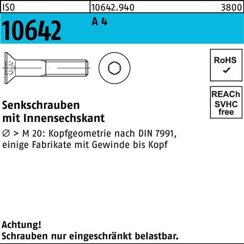 Senkschraube ISO 10642 Innensechskant M 20 x 60 A 4 25 Stück