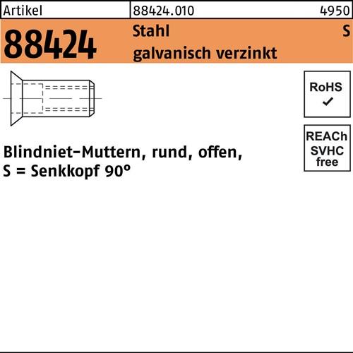 Blindnietmutter R 88424 SEKO M4 /1,5 -3,5 Stahl galv.verz. 500St.