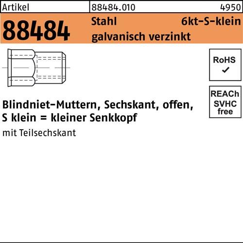 Sechskantblindnietmutter R 88484 SEKO M4 /0,5 -2,0 Stahl galv.verz. 500St.