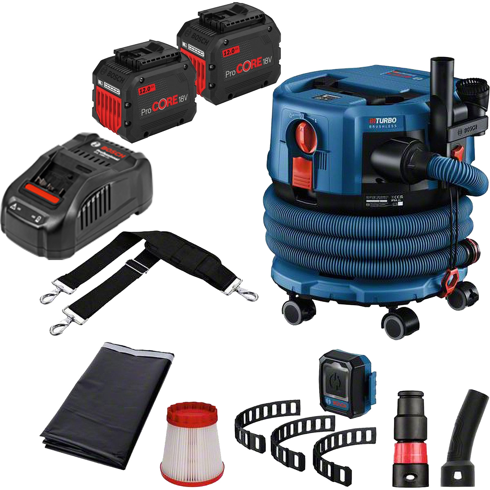 Bosch Akku-Staubsauger GAS 18V-12 MC / 2x 12,0 Ah ProCORE + Ladegerät