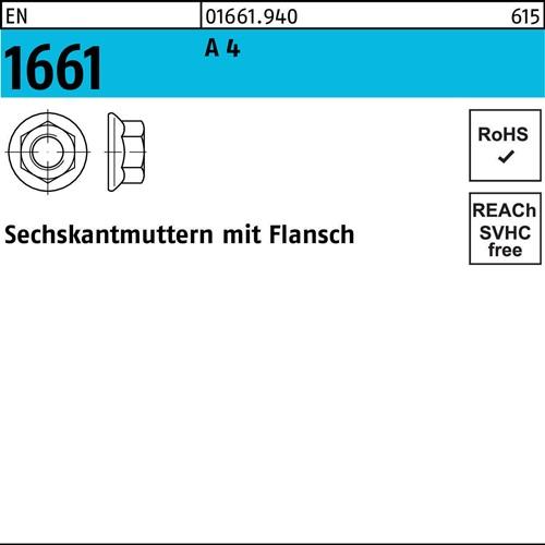 Sechskantmutter EN 1661 Flansch M6 A 4 1000 Stück