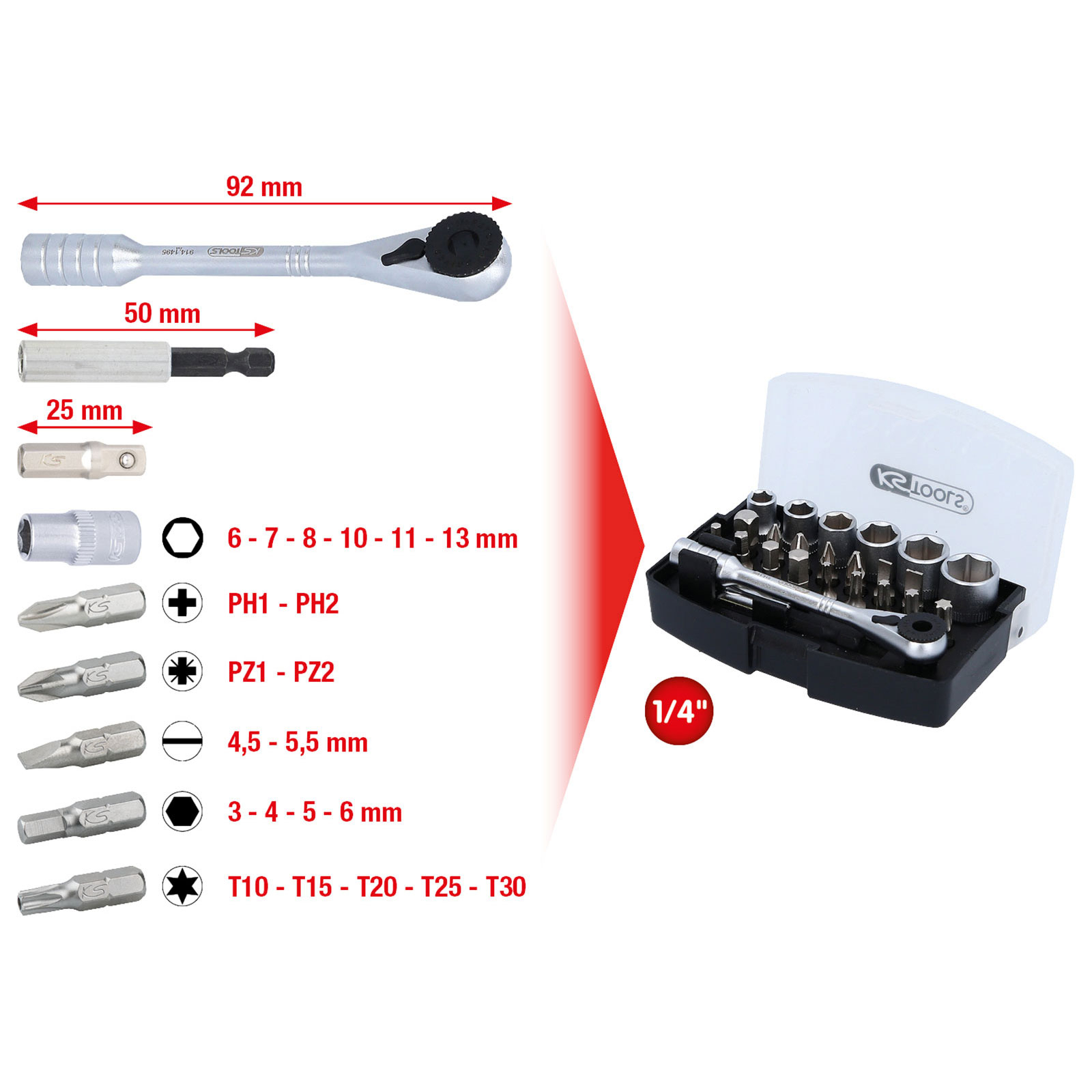 KS TOOLS 1/4" Bit-Satz 24tlg. - 911.2010