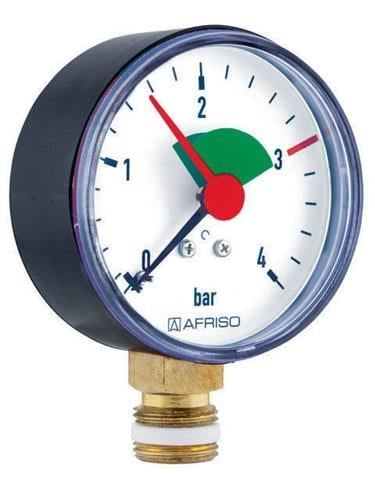 AFRISO Heizungsmanometer HZ 63 0/4bar G3/8B m.PTFE rad Kl.2,5