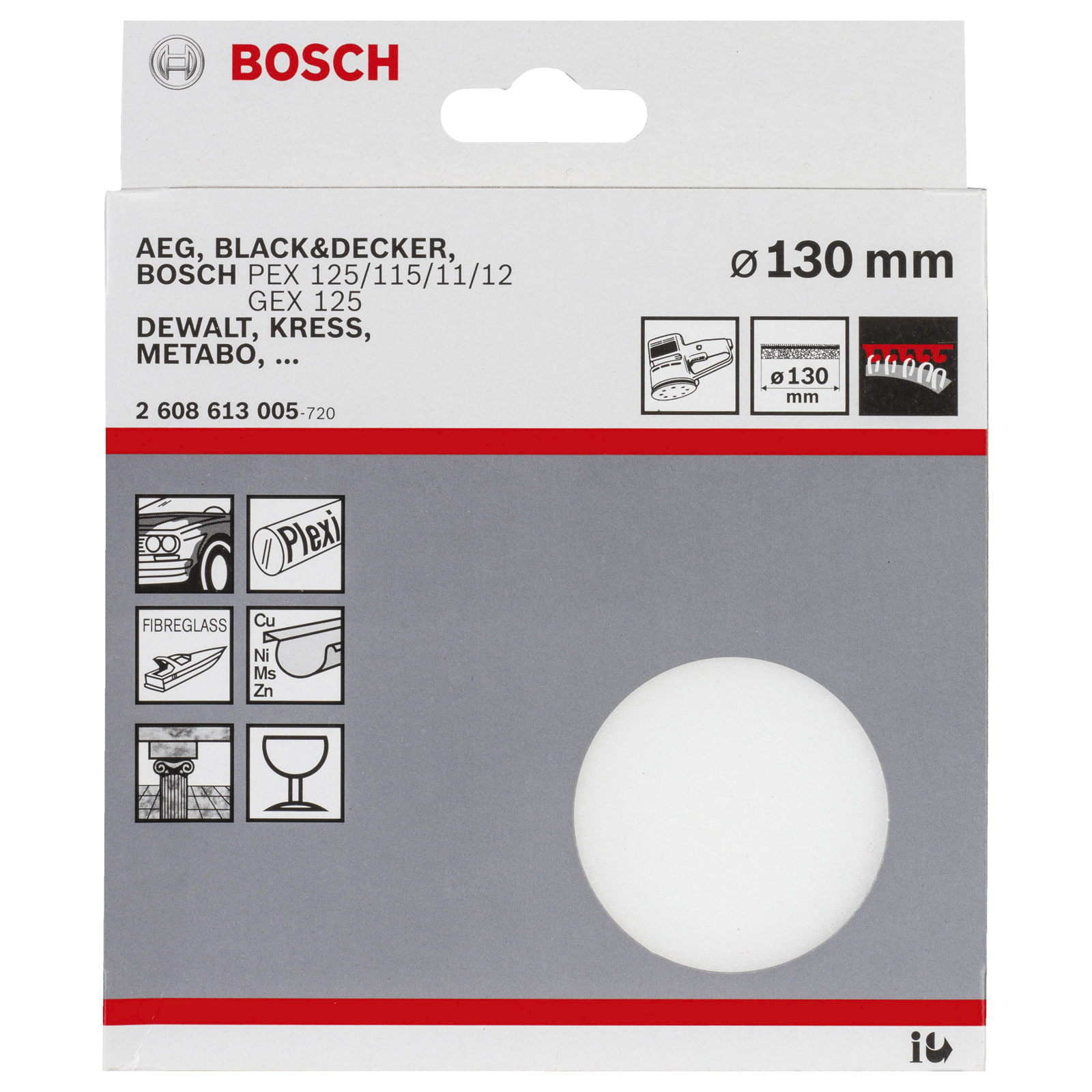 Bosch Polierschwamm für Exzenterschleifer Klett 130 mm - 2608613005